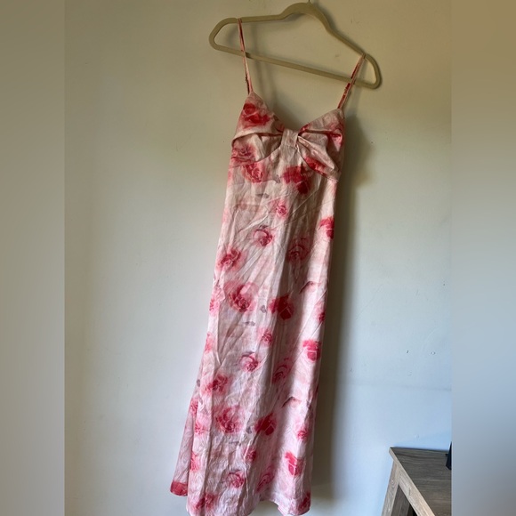 Freesia Pink Floral Midi Dress Size M NWT Spaghetti Strap Bow Back Cutout - Picture 2 of 8